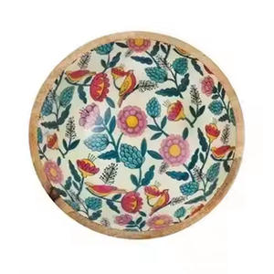 2025 fait à la main en bois naturel saladier vaisselle écologique bol en bois imprimé à l'intérieur décalcomanie émail bois fruits saladiers - Product Image 5