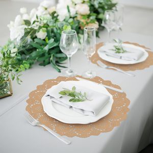Sets <span class=keywords><strong>de</strong></span> <span class=keywords><strong>table</strong></span> ronds en <span class=keywords><strong>papier</strong></span> <span class=keywords><strong>kraft</strong></span> brun avec dentelle, jetables, rustiques, pour la nourriture, les gâteaux, l'artisanat, les fêtes, les mariages, la décoration <span class=keywords><strong>de</strong></span> <span class=keywords><strong>table</strong></span> - Product Image 6