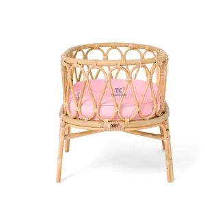 Handcrafted High Quality Rattan Bassinet, Mini Beige Rattan Bed for Dolls Best Price Wholesale Vietnam Supplier