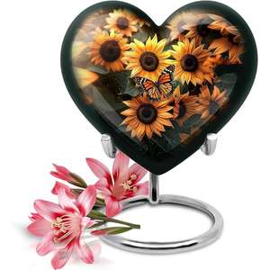 Urna de cremación de recuerdo con acabado de mármol personalizado en forma de corazón con soporte, urnas funerarias de entierro de Metal decoradas - Product Image 4