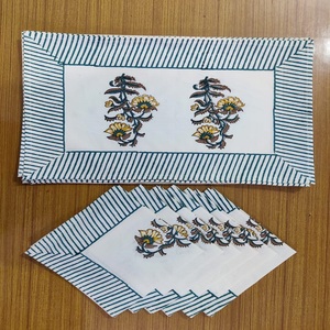 Serviettes de table imprimées en blocs de coton 100% sur mesure par lots de 4 et 6, idéales pour la maison à l'ombre de bleu et d'orange - Product Image 2