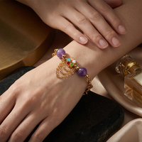 Bracelet de mode en améthyste naturelle, perles porte-bonheur faites à la main, plaqué or 18 carats, style bohème, en acier inoxydable et cuivre