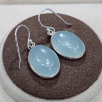 Pendientes de diseñador de moda de Plata de Ley 925, excelente calidad, Calcedonia azul, piedra preciosa, diamante, forma ovalada, regalo único de oro