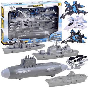 Ensemble de jouets militaires en plastique unisexe pour enfants jouet sous-marin à lancement manuel avion avion bateau aérien modèle de véhicules ensemble de l'armée navale - Product Image 1