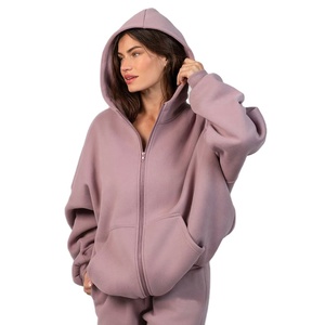 Surdimensionné Heavyweight Zipper Hoodie Jogger Femmes Hiver Respirant 400g Tissu 100% Coton Polaire Solide Motif - Product Image 1