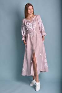 Vestido bohemio con diseños ucranianos, vestido de cambio bordado en beige, estilo bohemio largo - Product Image 5