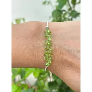 925 Silver Peridot <b>Beads</b> Chain <b>Bracelet</b> for Gift Occasions - Product Image 1