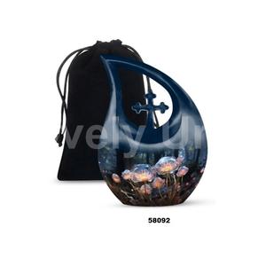 Urna conmemorativa de cremación con tema de flores de lágrima negra para cenizas humanas Urna cruzada decorativa con bolsa de terciopelo gratis - Product Image 4
