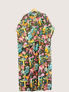 Bata Larga Estampada Floral para Mujer, Manga Larga, Cuello Mandarín, 100% Poliéster, Suave, Informal, para Verano - Product Image 1
