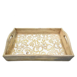 Bandeja de servicio de madera de mango tallada a mano antigua con acabado de lavado blanco Calidad Premium para compradores a granel al por mayor a precio barato - Product Image 6