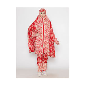 Dernières robes musulmanes élégantes de haute qualité à imprimé floral et à manches longues en cordon modeste dans une belle couleur rouge pour femmes et filles - Product Image 1