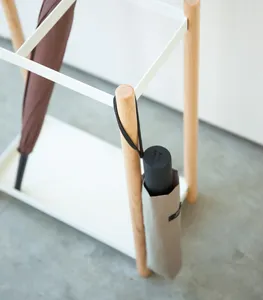 Rectangular <b>Umbrella</b> <b>Stand</b> in Shining Brown Wood With Sturdy Metal Legs Perfect for Hotels and Household Lobby Decor - Product Image 5