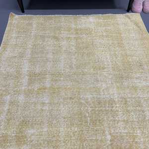 Vintage Turkish Rug, 4.4x5.8 ft Area Rug, <b>Yellow</b> Check Rug - Product Image 4