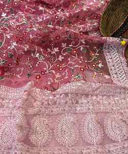 Saree Georgette de diseñador con adornos de piedra y diseño de volantes para oficina y ropa formal - Product Image 5