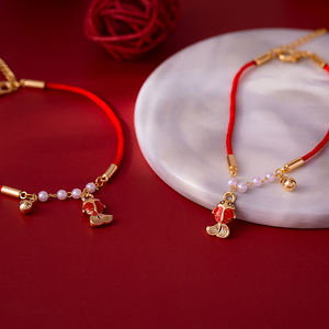 Buona fortuna simbolo rosso stringa oro placcato Koi pesce e campana <span class=keywords><strong>con</strong></span> conchiglia perline ciondolo <span class=keywords><strong>bracciale</strong></span> presente i migliori auguri per il regalo - Product Image 4