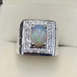 Natural Fire Opal Oval Shape Gemstone With 925 Sterling Silver Men's Ring Have Ring Design Men Gift On Wedding occasion.