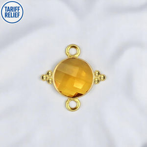 Custom DIY Citrine Round Birthstone Faceted <b>Charms</b> Connectors Handmade 925 <b>Silver</b> Double Bail <b>Bracelet</b> Connectors Wholesale - Product Image 1