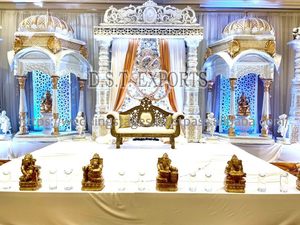 เสาคู่แกะสลักใยสีขาวสำหรับงานแต่งงานของราชวงศ์มหาราชาทำจากใยผ้าแมนเด็บสเปนงานแต่งงานอินเดียเสาคู่ Mandap สหรัฐอเมริกา - Product Image 4