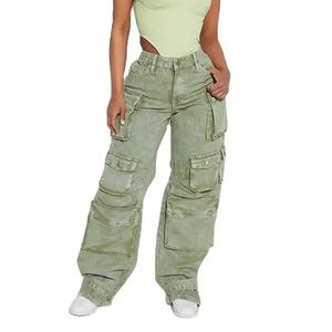 2025 mujeres algodón al por mayor Denim-Jeans pantalón de bolsillo lateral pantalones transpirables Cargo pantalones hechos en Pakistán - Product Image 1