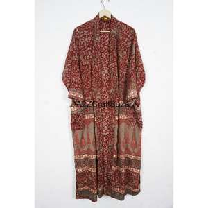 Kimono de Seda Tejido a Mano Indio, Cuello en V, Cierre con Cordón, Diseño de Patchwork, Mangas Largas, Secado Rápido, para Mujer, para las Cuatro Estaciones - Product Image 4