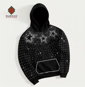 Sweat à capuche unisexe en polaire tricotée imperméable et respirante avec étoile en strass noir, 100% coton, pull scintillant - Product Image 4