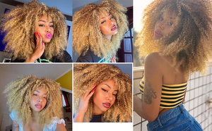 Peluca Afro Rizada Corta de 16'' con Flequillo y Encaje Frontal para Mujeres Negras, Color Naranja, 100% Cabello Humano Virgen, Natural para Cosplay - Product Image 6