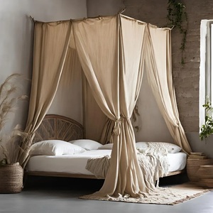 Cortinas de cama con dosel de lino y panel de cortina transparente con estilo moderno con cortinas suaves transpirables y cómodas - Product Image 1