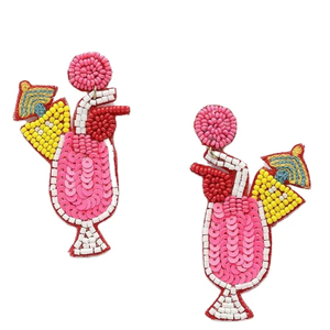Pendiente bordado con cuentas Rosas y amarillas hecho a mano con bebida de cóctel Premium, joyería elegante y moda única, lo último de la India - Product Image 1