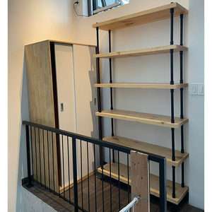 6-Tier <b>Pine</b> Wood & Steel Pipe <b>Shelf</b> for Living Room Standing Type - Product Image 6