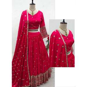 Bordado Semi Cosido Lehenga Choli Dupatta Set Estilo Código Renuka Lehenga - Product Image 1