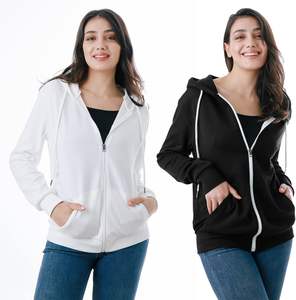 Sudadera con capucha básica ligera con cremallera 80% Algodón 20% poliéster chaqueta con capucha fina de manga larga para mujer dentro de bolsillo oculto Sudadera con capucha - Product Image 4