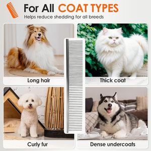 Peigne à dents en acier inoxydable pour chien pour enlever les nœuds et les enchevêtrements, peigne pour chat avec poignée antidérapante pour le toilettage des nœuds, style simple - Product Image 6