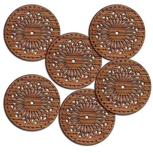 Juego de 6 Posavasos de Madera de Acacia Hechos a Mano, Posavasos de Madera Natural de Alta Calidad para el Hogar, Hotel o Restaurante - Product Image 1