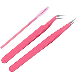 Pinzas de extensión de pestañas de acero inoxidable rosa oscuro de 2 piezas - Product Image 5
