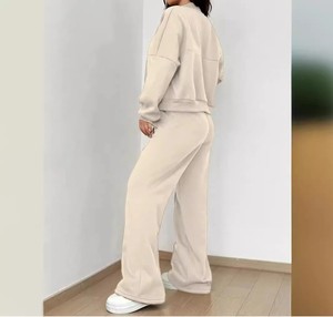 Conjunto de 2 piezas transpirable de calidad superior 100% algodón cremallera chándales de tendencia elegante chándales de mujer - Product Image 2