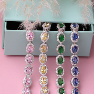 Oval Pink CZ Stone Rodio Plated Venta al por mayor Hecho a mano 925 Sterling Siler Tennis Bracelet - Product Image 4