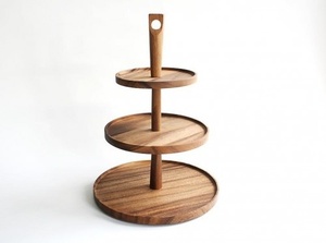 Supports à gâteaux en bois naturel poli écologique en bois d'acacia support à gâteau à 1 niveau pour événement d'anniversaire de fête de mariage - Product Image 5