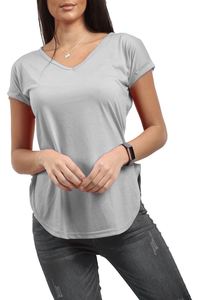 Womens Plain Turn Up Sleeve Curved Hem Ladies Casual Baggy Regular T Shirt <b>Top</b> wholesale printed logo women tshirts - Product Image 6