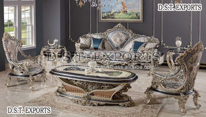 Muebles de sala de estar tallados en plata de primera calidad, sillas de sofá de madera pulidas blancas Vintage, juegos de sofás de 5 plazas personalizados Fiji - Product Image 4