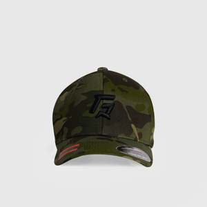 Gorra de Béisbol GA de Lujo, 100% Poliéster, Verde Camuflaje, Sarga de Terciopelo, 5 Paneles, Visera Curva, Diseño Étnico de Hojas y Leopardo - Product Image 1