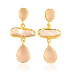 Pendientes dorados con gema de cristal Natural y perlas para mujer, joyería fina, Proveedor Profesional, venta al por mayor - Product Image 1