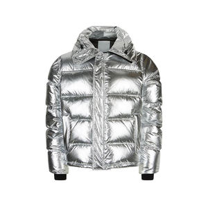 Vente en gros de haute qualité logo personnalisé col montant imperméable veste à bulles pour hommes hiver avec finition brillante et motif solide - Product Image 1