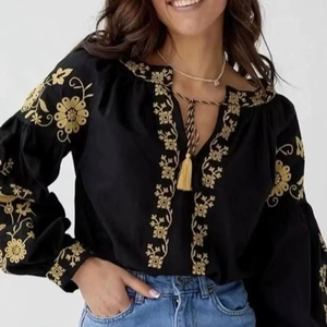 Blusa Vyshyvanka ucraniana negra bordada tradicional para mujer, disfraz popular para ropa de oficina, venta al por mayor, Ropa Étnica popular - Product Image 1