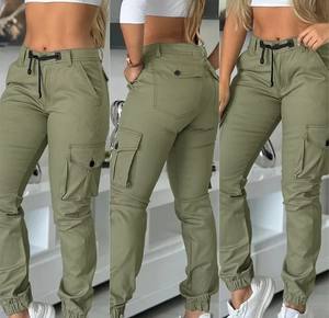 กางเกงขา100% ผ้าคอตตอนหลายกระเป๋าสำหรับผู้หญิงกางเกงขาสั้นทรงสลิมฟิตดีไซน์ทันสมัย - Product Image 4