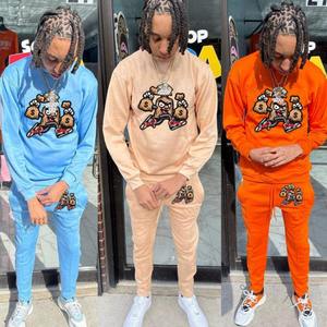 Vêtements de rue à impression bouffante avec logo personnalisé Ensemble 2 pièces survêtements à capuche pantalon de survêtement évasé Survêtements de jogging Survêtement pour hommes - Product Image 6