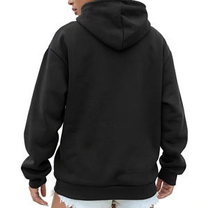 Sweat-shirt à capuche unisexe surdimensionné en molleton noir uni, coupe décontractée, tricoté, à manches longues - Product Image 1
