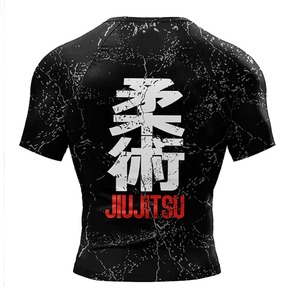 เสื้อมวยรัดรูปแขนยาวสำหรับผู้ชายเสื้อออกกำลังกายผ้าซับลิเมชัน bjjiju Jitsu เสื้อยืดปรับแต่งได้
