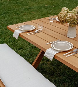 Juego de mesa de comedor al aire libre de madera de teca sólida moderna patas en forma de X acabado de Color Natural apartamentos Garden Resorts hoteles sala de estar - Product Image 2