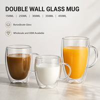 Tasse en verre double paroi résistante à la chaleur avec poignée, design moderne et simple, logo imprimé disponible, pour le bureau et la maison