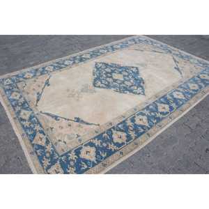 Alfombra Turca Vintage, Alfombra Grande de 6.9x10 pies, Alfombra Azul y Blanca con Diseño Ombré - Product Image 3